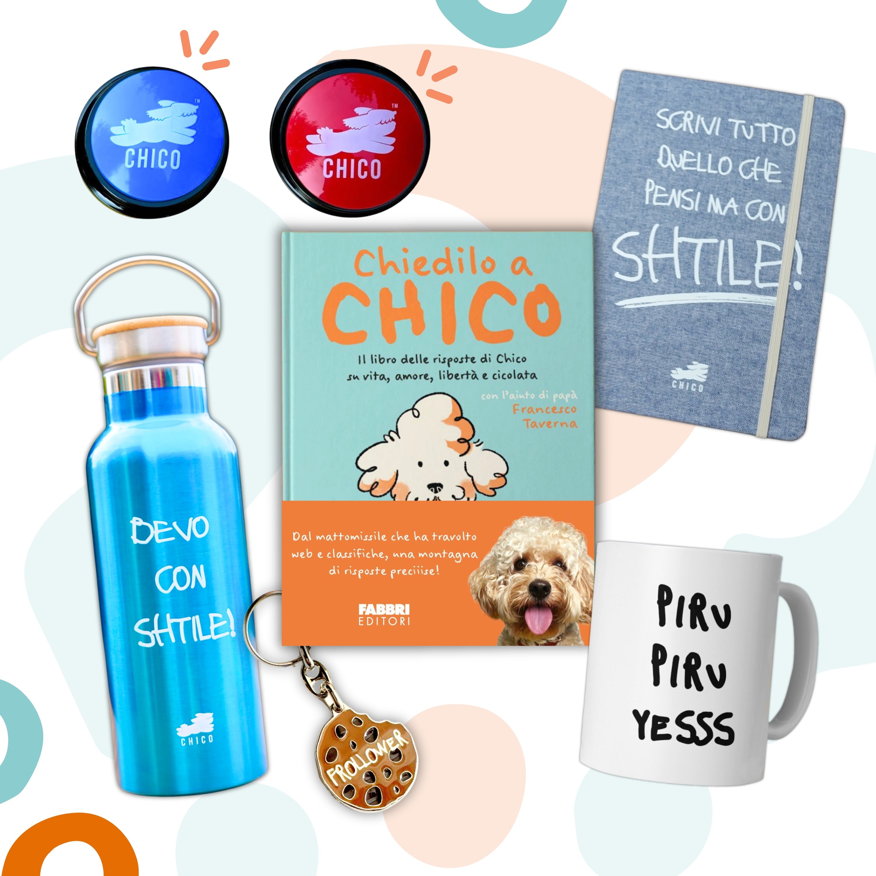 Bundle Idea Regalo - Libro Chiedilo a Chico + Tazza Piru Piru Yes + Pulsanti Parlanti + Borraccia Shtile + Portachiavi Frollower + Block Notes Shtile + Spedizione Omaggio